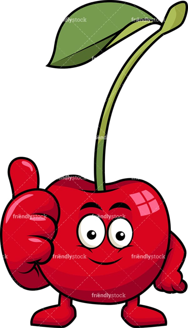 Cherry cartoon character thumbs up. PNG - JPG and vector EPS (infinitely scalable). Image isolated on transparent background.
