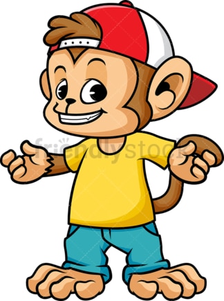Monkey cartoon wearing cap hat. PNG - JPG and vector EPS (infinitely scalable).