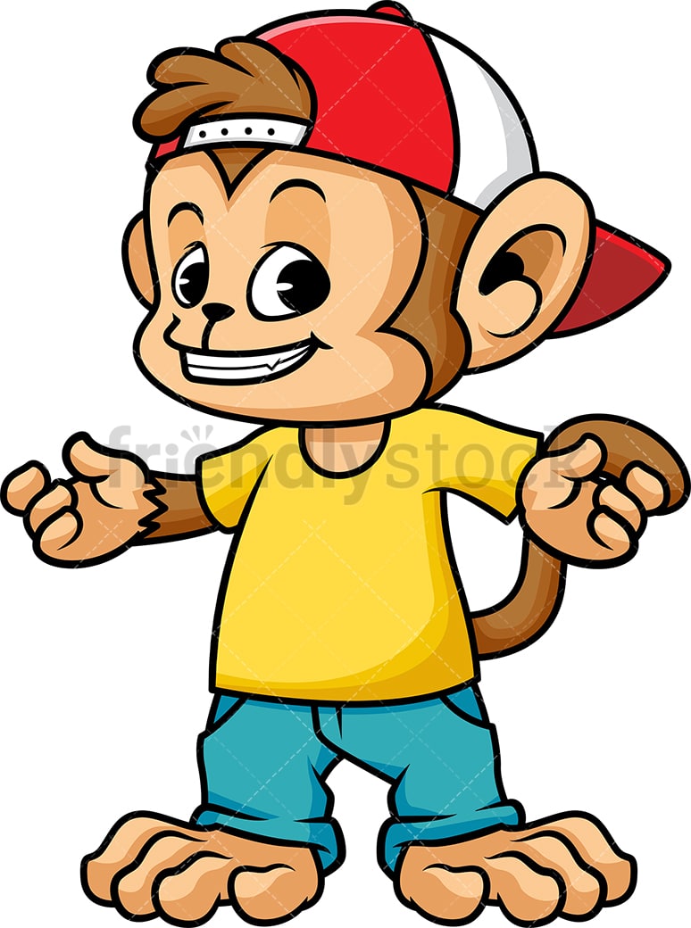 Monkey cartoon wearing cap hat. 