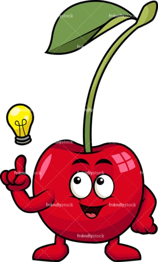 Cherry cartoon character having an idea. PNG - JPG and vector EPS (infinitely scalable). Image isolated on transparent background.