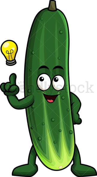 Cucumber cartoon character having an idea. PNG - JPG and vector EPS (infinitely scalable). Image isolated on transparent background.