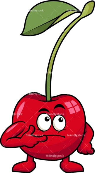 Cherry cartoon character thinking. PNG - JPG and vector EPS (infinitely scalable). Image isolated on transparent background.