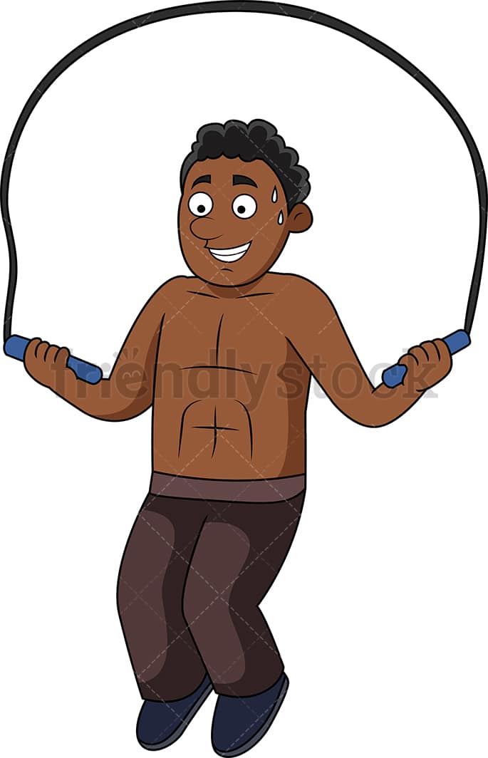 Fit Black Man Using Jump Rope Cartoon Vector Clipart Friendlystock