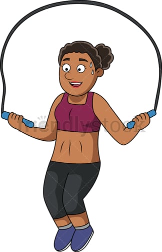 Fit black woman using skipping rope. PNG - JPG and vector EPS file formats (infinitely scalable).
