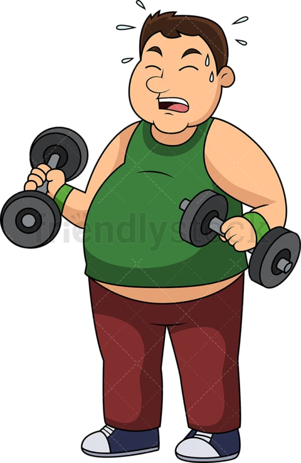 Overweight man lifting dumbbells. PNG - JPG and vector EPS file formats (infinitely scalable).