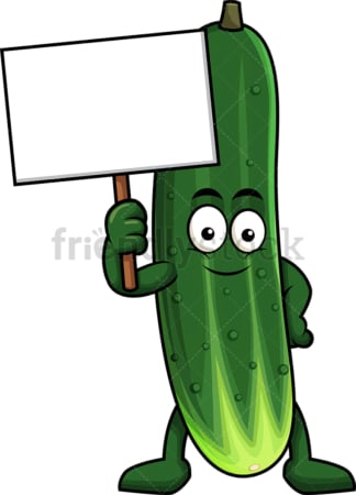 Cucumber cartoon character holding blank sign. PNG - JPG and vector EPS (infinitely scalable). Image isolated on transparent background.