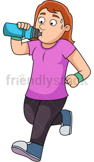 Running woman drinking water to hydrate. PNG - JPG and vector EPS file formats (infinitely scalable).