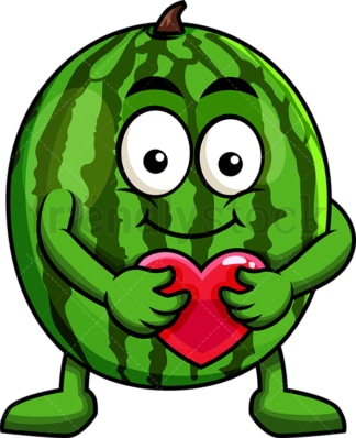 Watermelon cartoon character hugging heart icon. PNG - JPG and vector EPS (infinitely scalable). Image isolated on transparent background.
