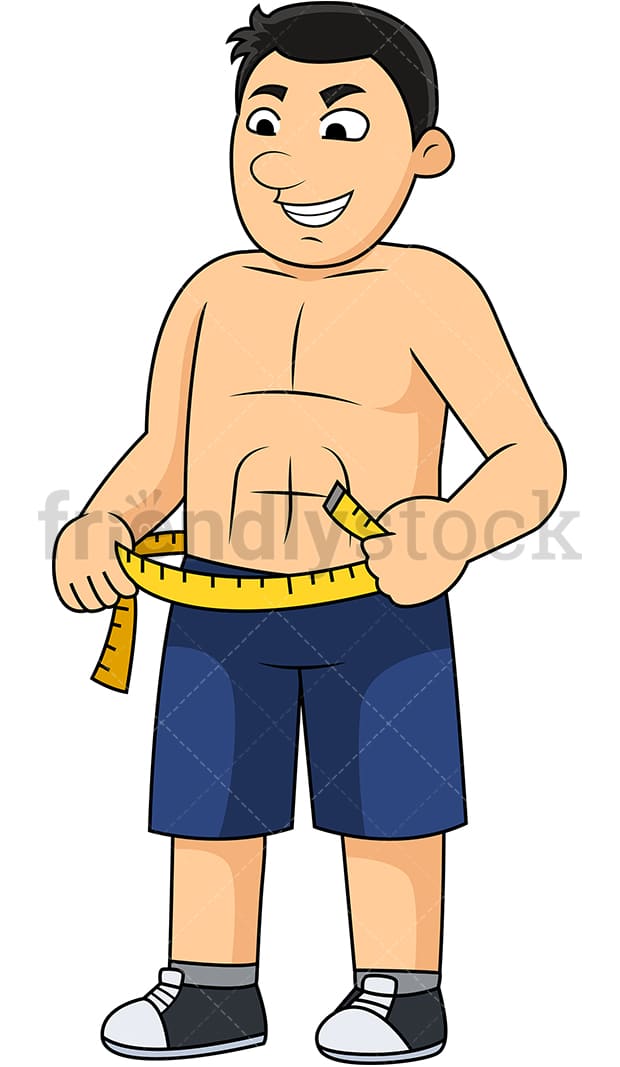 Fit Man With Abs Measuring His Waist Cartoon Clipart Friendlystock