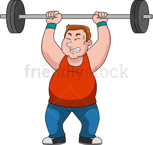 Fat man lifting barbell for exercise. PNG - JPG and vector EPS file formats (infinitely scalable).