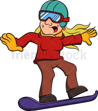 Scared woman snowboarding. PNG - JPG and vector EPS file formats (infinitely scalable). Image isolated on transparent background.