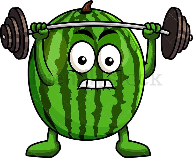Watermelon Mascot Lifting Weights Cartoon Vector Clipart - FriendlyStock