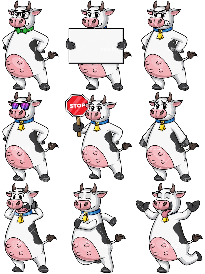 Vector de imágenes prediseñadas de dibujos animados de la mascota de la vaca  - FriendlyStock