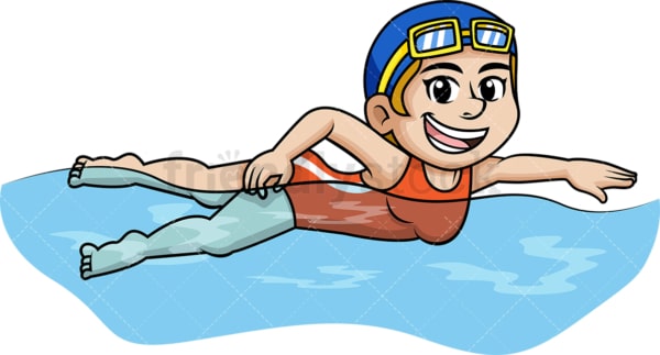 Young girl swimming during summer vacation. PNG - JPG and vector EPS file formats.