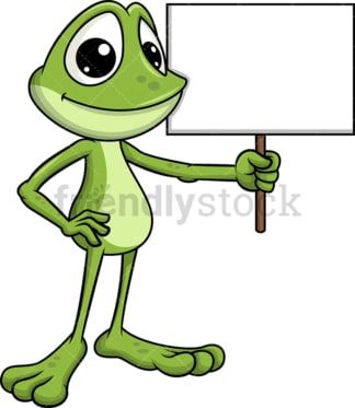 Frog mascot holding empty sign. Transparent PNG