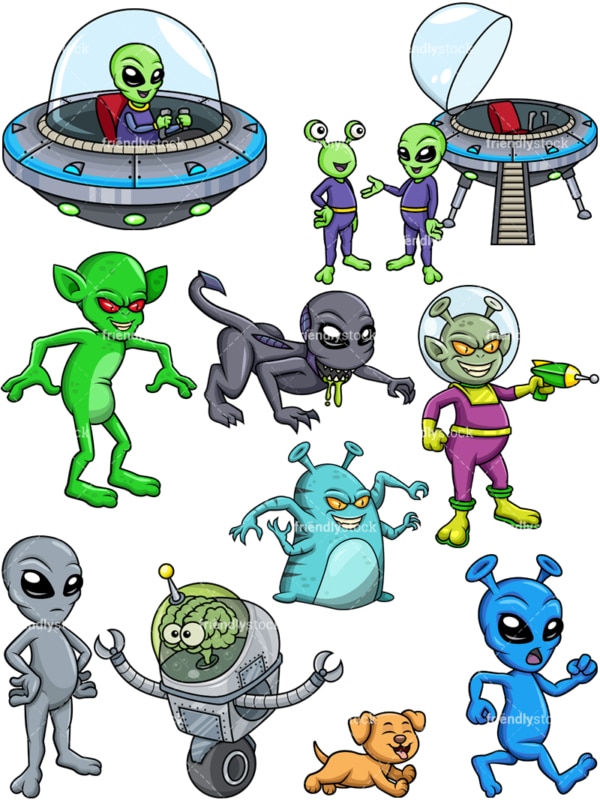 Alien creatures vector collection. Transparent PNG - JPG and vector EPS (infinitely scalable).