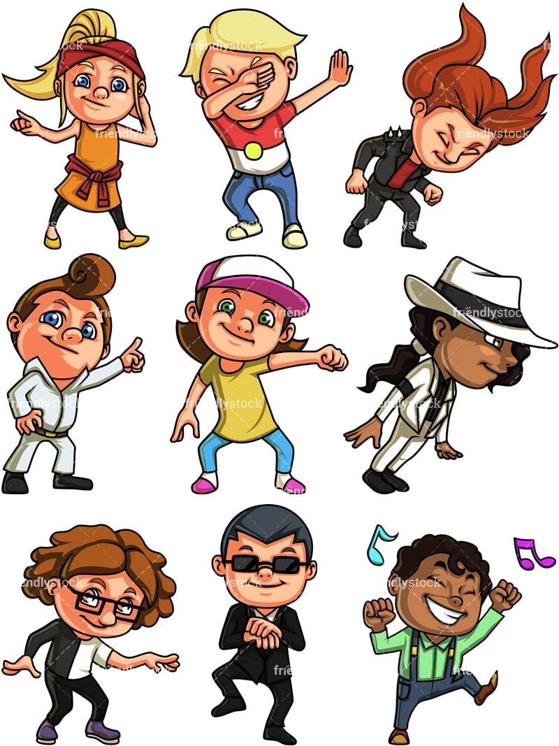Kids Dancing Cartoon Clipart Vector - FriendlyStock