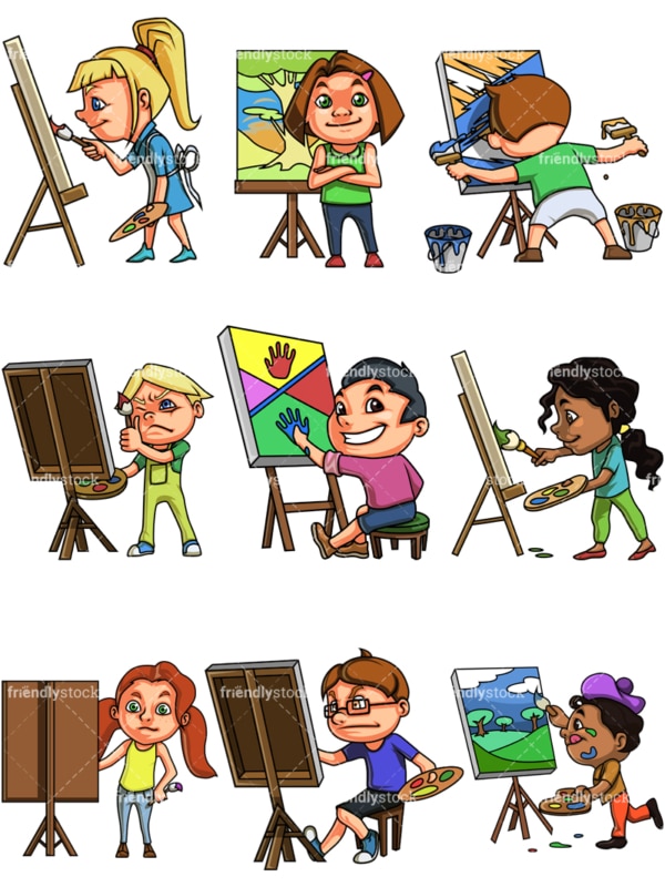 Kids painting on canvas. PNG - JPG and vector EPS. Images isolated on transparent background.