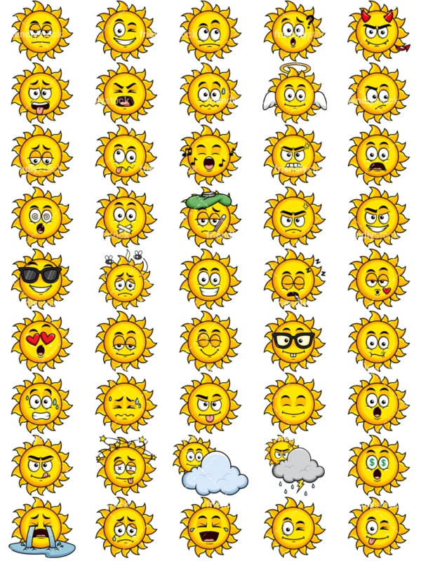 Sun emoticons bundle. PNG - JPG and vector EPS file formats (infinitely scalable). Images isolated on transparent background.