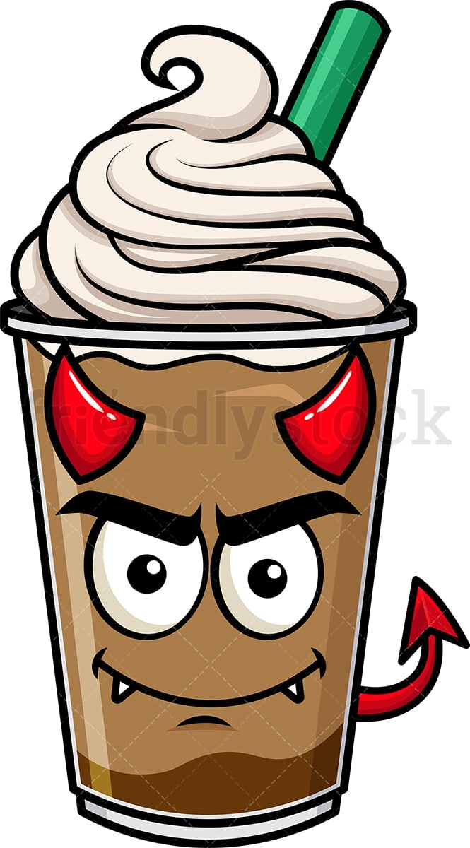 Crafty devil iced coffee emoticon. PNG - JPG and vector EPS file formats (infinitely scalable). Image isolated on transparent background.