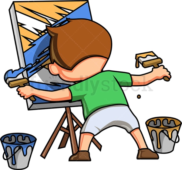 Little boy painting abstract scene. PNG - JPG and vector EPS (infinitely scalable).