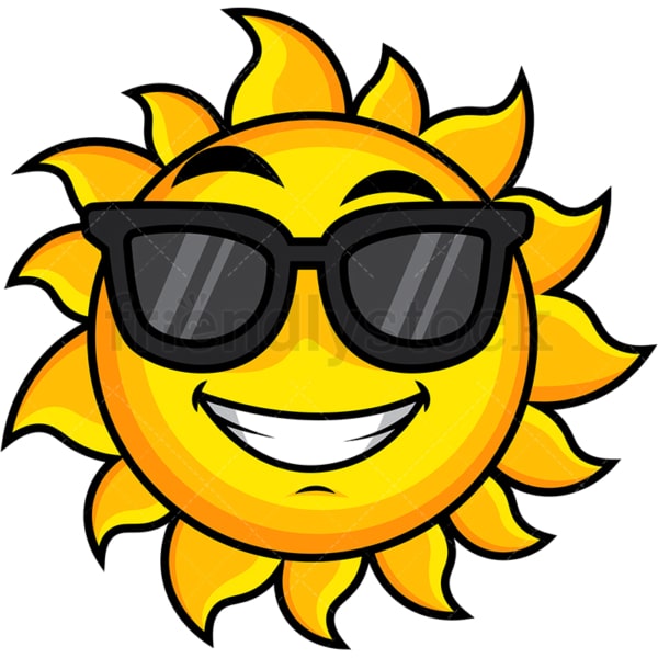 Cool sun wearing sunglasses emoticon. PNG - JPG and vector EPS file formats (infinitely scalable). Image isolated on transparent background.