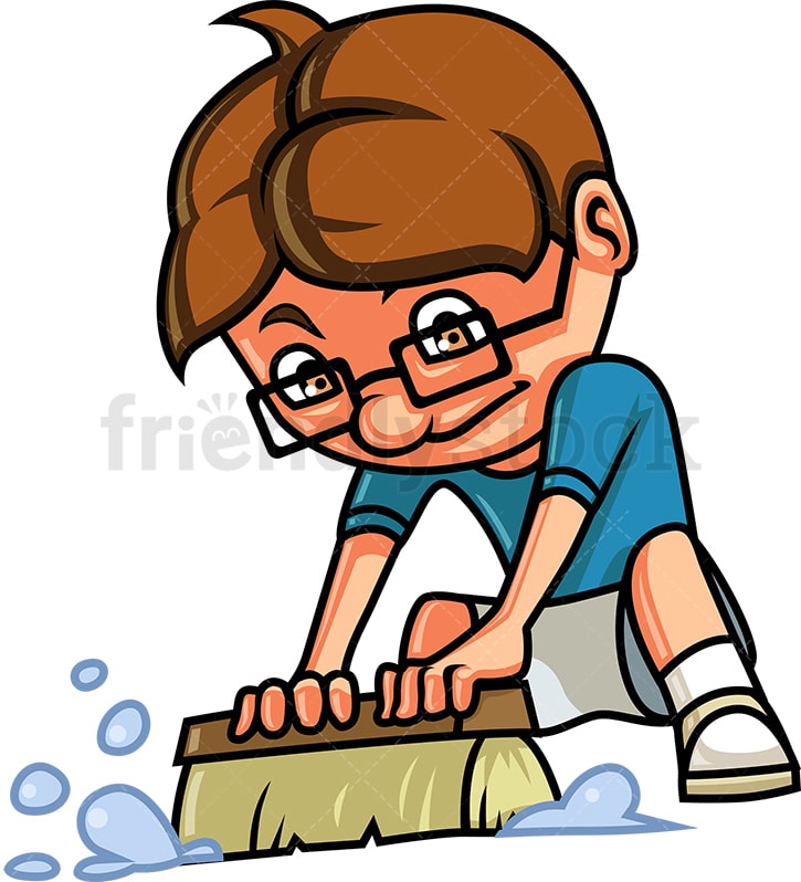 Kid Cleaning The Floor Cartoon Clipart Vector - FriendlyStock