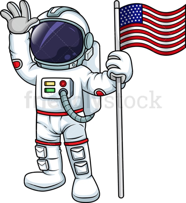 Male astronaut holding us flag. PNG - JPG and vector EPS (infinitely scalable). Image isolated on transparent background.