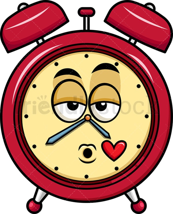 Alarm clock blowing a kiss emoticon. PNG - JPG and vector EPS file formats (infinitely scalable). Image isolated on transparent background.