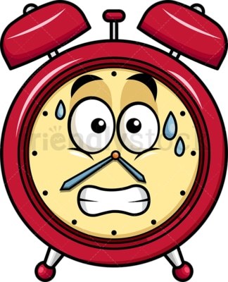 Sweating alarm clock emoticon. PNG - JPG and vector EPS file formats (infinitely scalable). Image isolated on transparent background.
