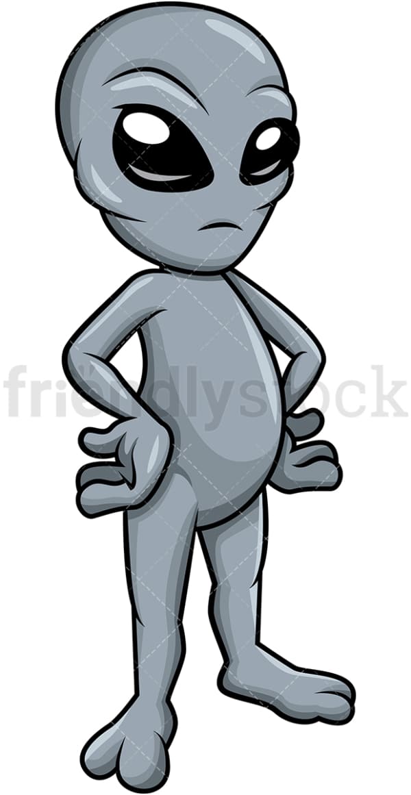 Roswell alien grey cartoon. Transparent PNG - JPG - vector EPS (infinitely scalable).