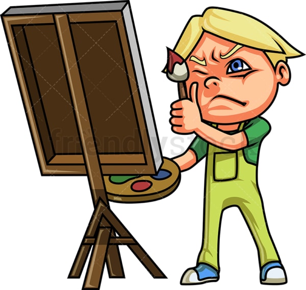 Little boy painting on canvas. PNG - JPG and vector EPS (infinitely scalable).
