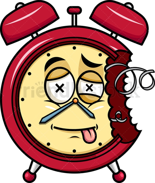 Broken down alarm clock emoticon. PNG - JPG and vector EPS file formats (infinitely scalable). Image isolated on transparent background.