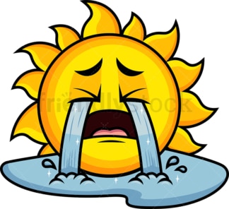 Crying with wailing tears sun emoticon. PNG - JPG and vector EPS file formats (infinitely scalable). Image isolated on transparent background.