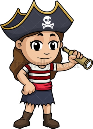Little girl pirate with spyglass. PNG - JPG and vector EPS (infinitely scalable). Image isolated on transparent background.