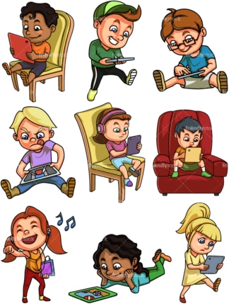 Kids using tablets. PNG - JPG and vector EPS file formats (infinitely scalable). Images isolated on transparent background.
