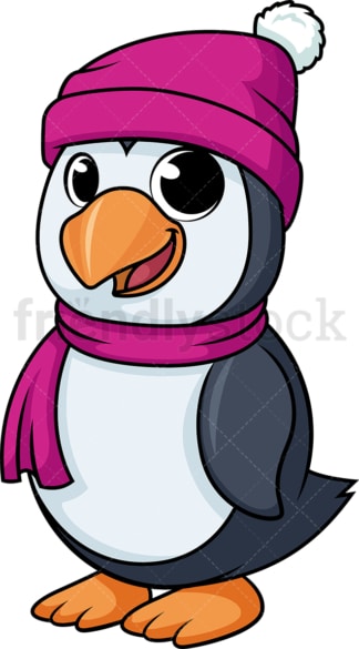 Penguin dressed up for winter cartoon. PNG - JPG and vector EPS (infinitely scalable).