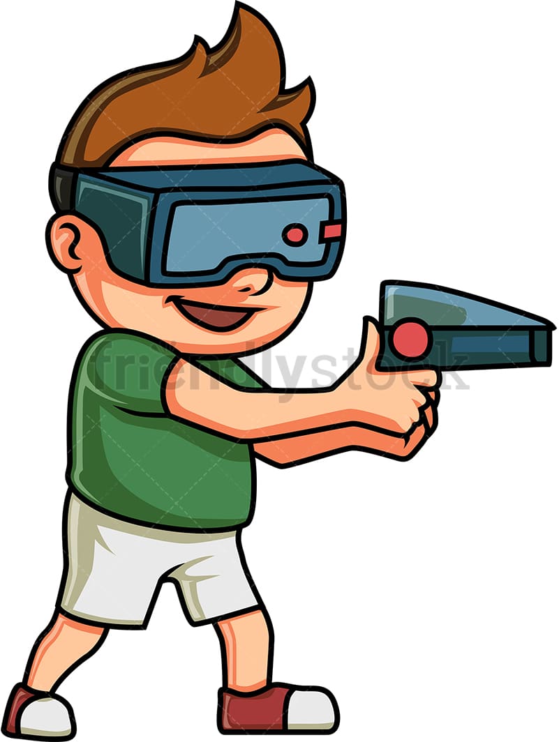 Kid Playing Virtual Reality Game Cartoon Clipart Vector - FriendlyStock