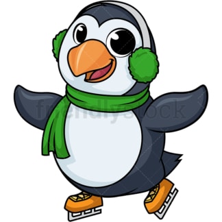 Penguin ice skating cartoon. PNG - JPG and vector EPS (infinitely scalable).