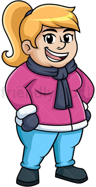 Fat woman dressed for winter. PNG - JPG and vector EPS (infinitely scalable).