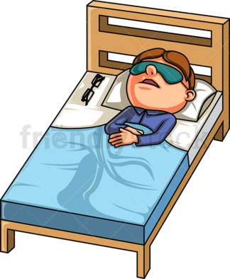 Boy in bed with sleeping mask. PNG - JPG and vector EPS (infinitely scalable).