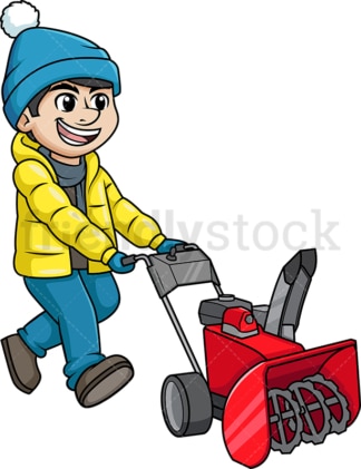 Happy man using snowplow. PNG - JPG and vector EPS (infinitely scalable).
