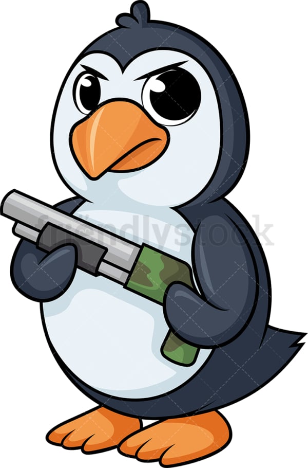 Penguin holding gun cartoon. PNG - JPG and vector EPS (infinitely scalable).