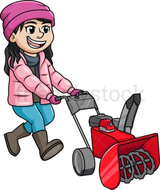 Girl using snow blower. PNG - JPG and vector EPS (infinitely scalable).