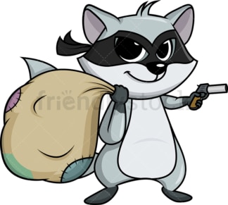 Criminal raccoon holding pistol cartoon. PNG - JPG and vector EPS (infinitely scalable).