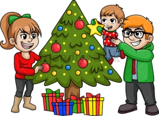 Family decorating christmas tree. PNG - JPG and vector EPS file formats (infinitely scalable). Image isolated on transparent background.