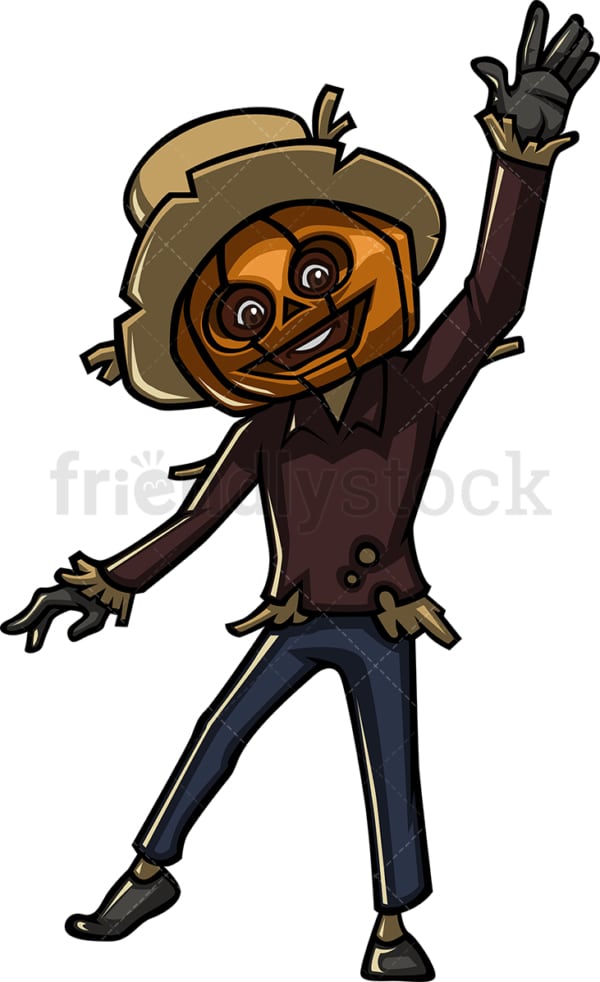 Friendly pumpkin scarecrow cartoon character. PNG - JPG and vector EPS (infinitely scalable).