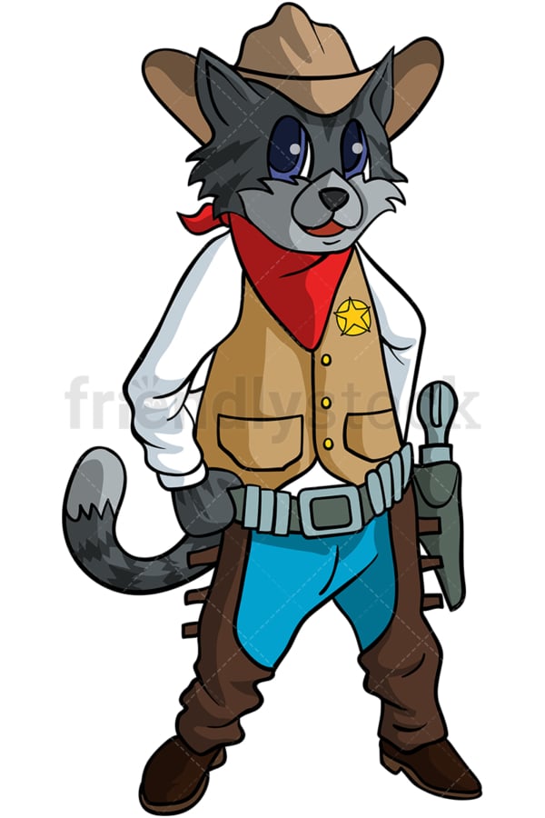 Kitty cat cowboy cartoon. PNG - JPG and vector EPS (infinitely scalable).