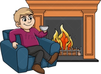 Man relaxing in front of fireplace. PNG - JPG and vector EPS (infinitely scalable).