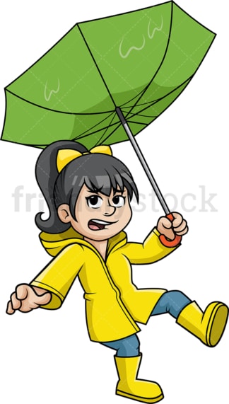 Girl caught in windy rain. PNG - JPG and vector EPS (infinitely scalable).